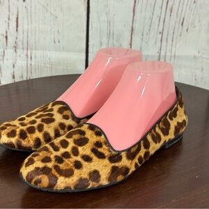BRIGHTON pony hair Leopard Print Women's Ballet flats Silver accent on back 7.5